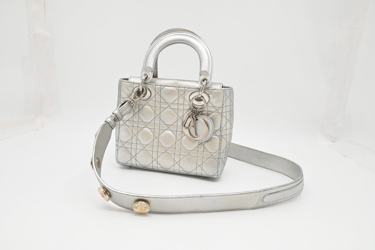 Dior Small Lady Dior MyABCDior in Silver Cannage Leather