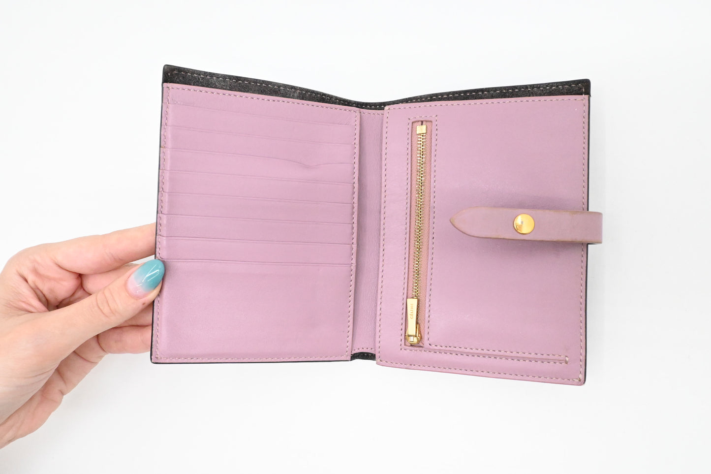Celine Compact Wallet in Black and Purple Leather