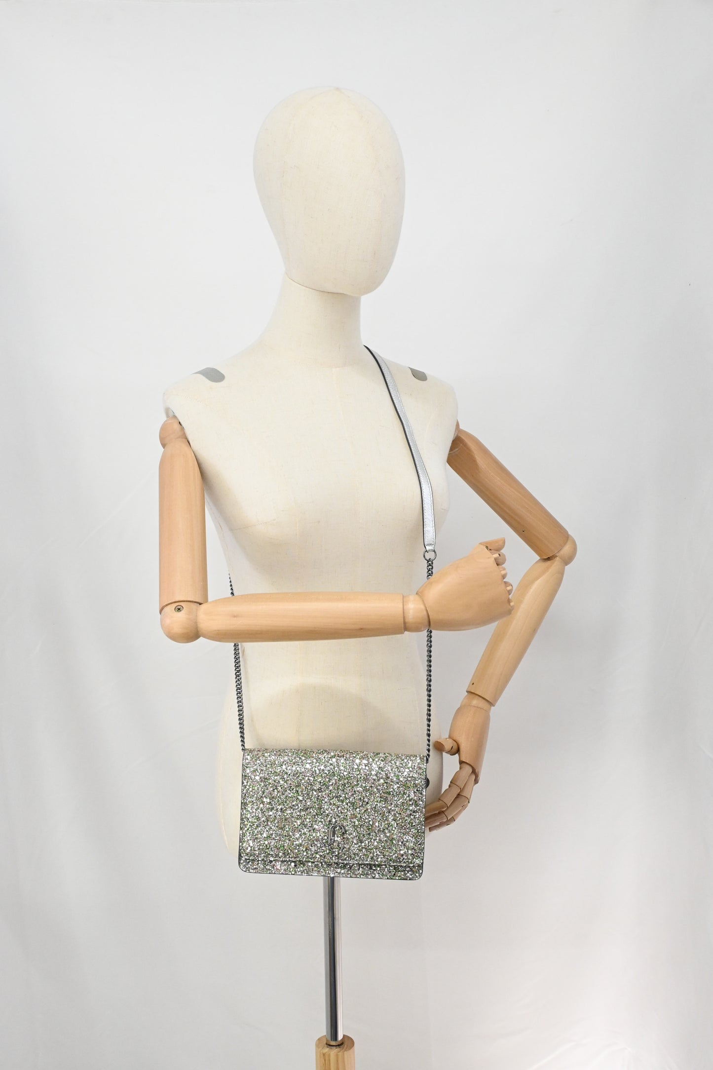 Jimmy Choo Palace Crossbody Bag in Silver and Green Glittered Leather
