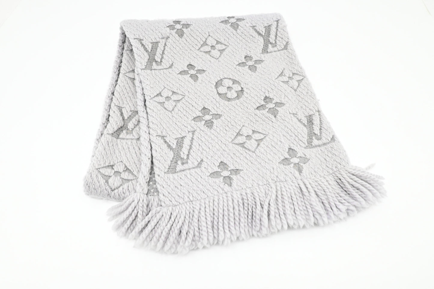 Louis Vuitton Logomania Scarf in Grey Wool and Silk