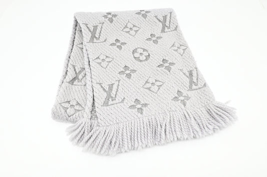 Louis Vuitton Logomania Scarf in Grey Wool and Silk