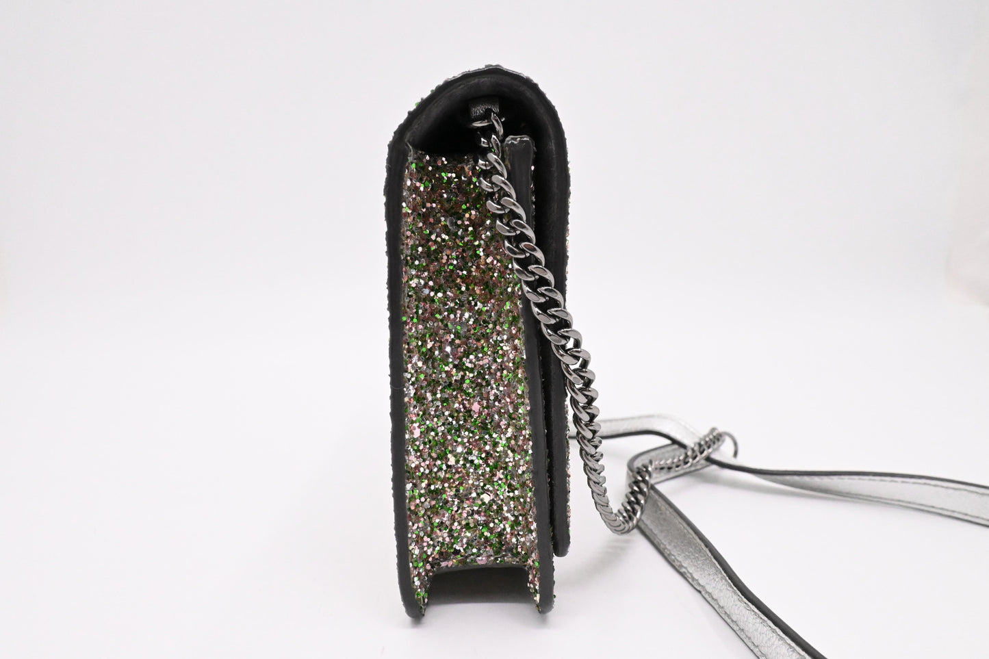 Jimmy Choo Palace Crossbody Bag in Silver and Green Glittered Leather
