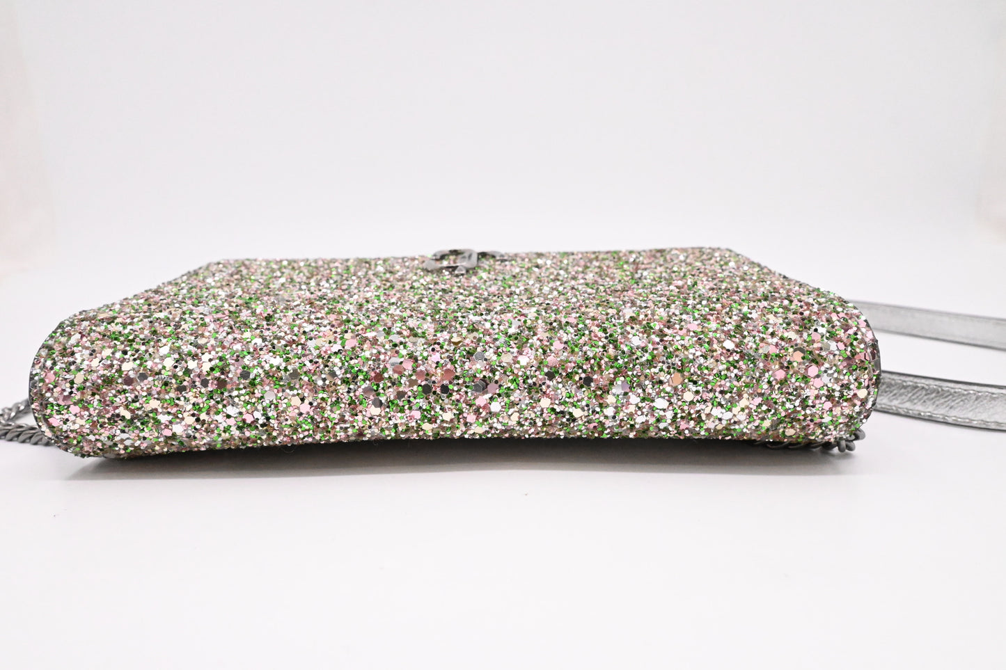 Jimmy Choo Palace Crossbody Bag in Silver and Green Glittered Leather