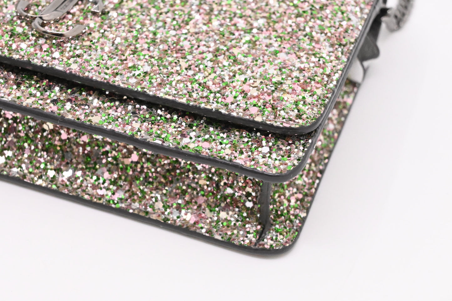 Jimmy Choo Palace Crossbody Bag in Silver and Green Glittered Leather