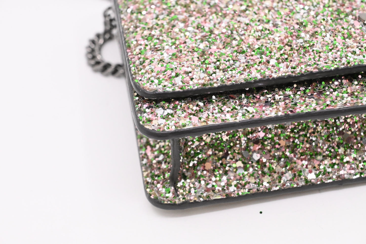 Jimmy Choo Palace Crossbody Bag in Silver and Green Glittered Leather