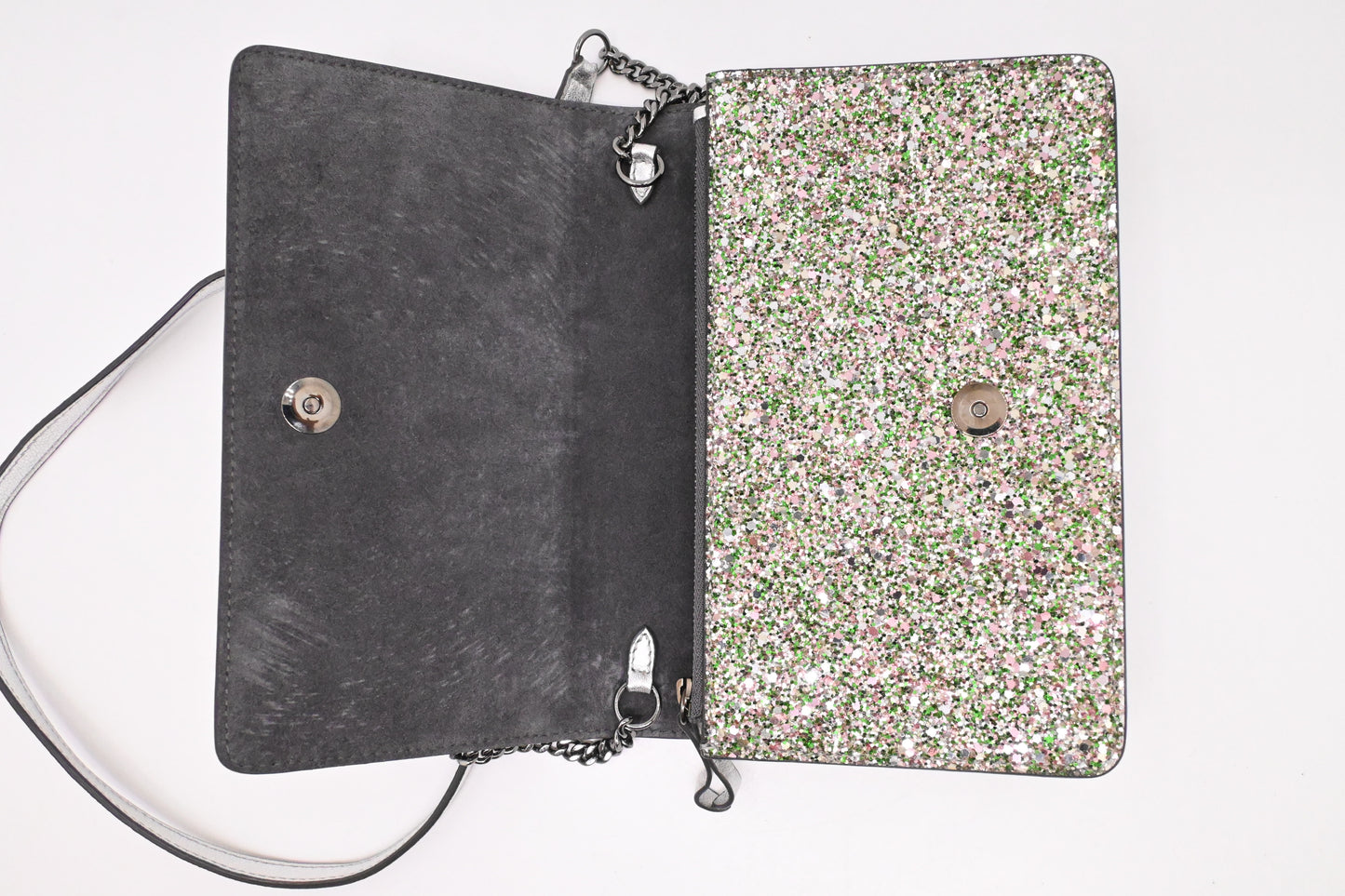 Jimmy Choo Palace Crossbody Bag in Silver and Green Glittered Leather