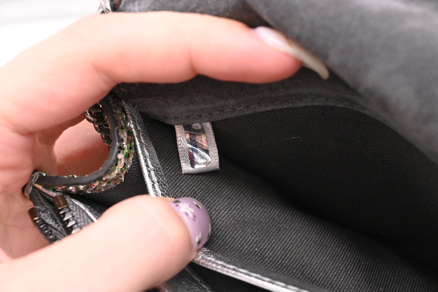 Jimmy Choo Palace Crossbody Bag in Silver and Green Glittered Leather