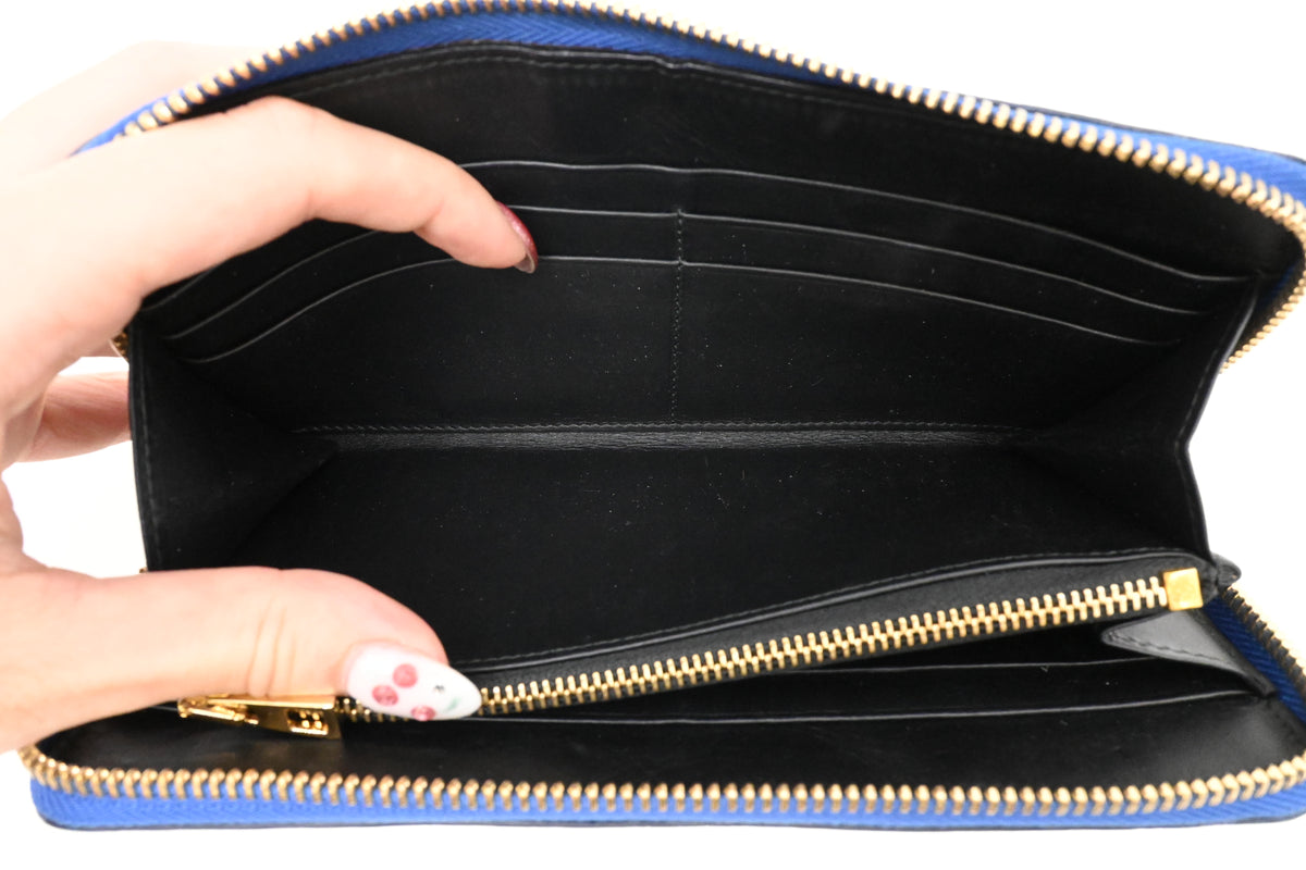 Loewe Zippy Wallet in Blue Leather