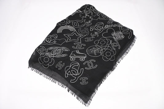 Chanel Scarf in Black Cashmere and Silk