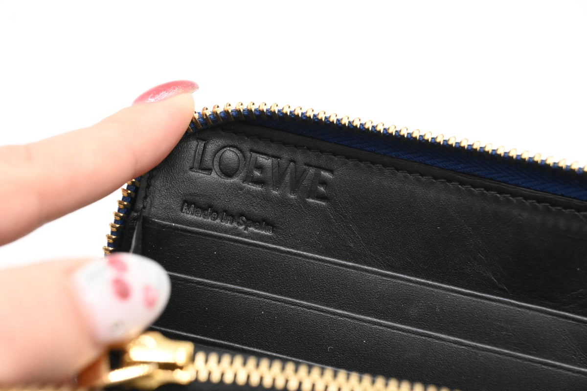 Loewe Zippy Wallet in Blue Leather
