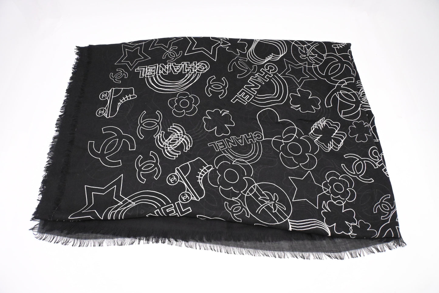 Chanel Scarf in Black Cashmere and Silk