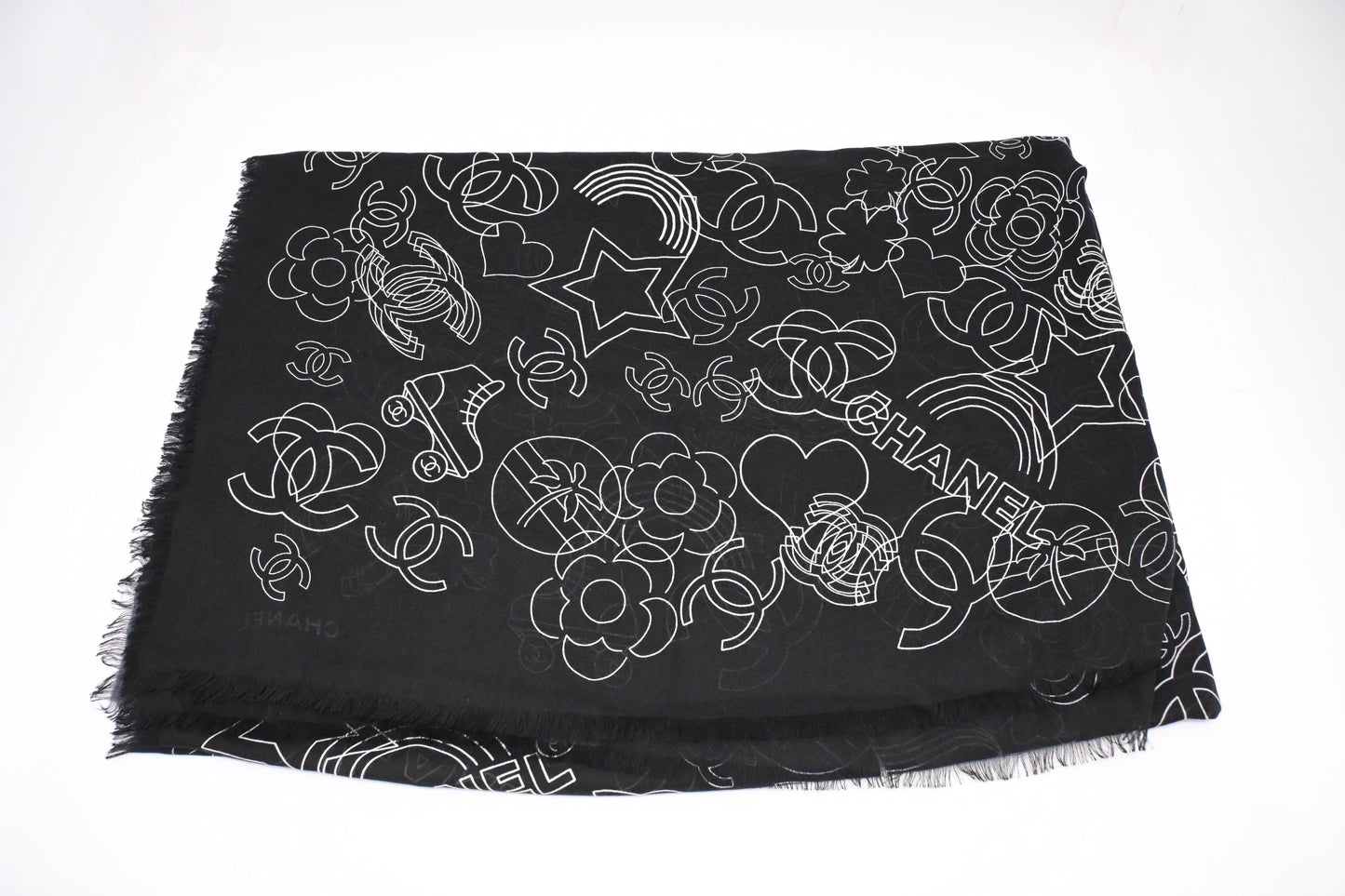 Chanel Scarf in Black Cashmere and Silk