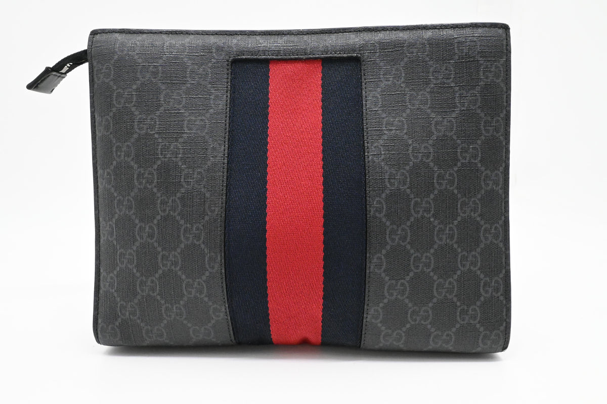 Gucci Toiletry Clutch in Black GG Supreme Canvas
