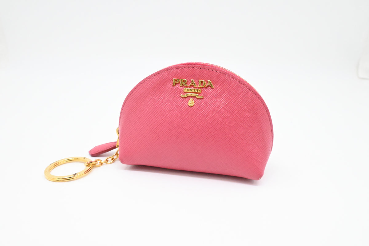 Prada Coin Case in Pink Saffiano Leather