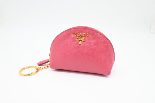 Prada Coin Case in Pink Saffiano Leather