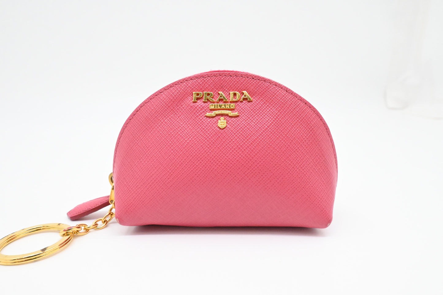 Prada Coin Case in Pink Saffiano Leather