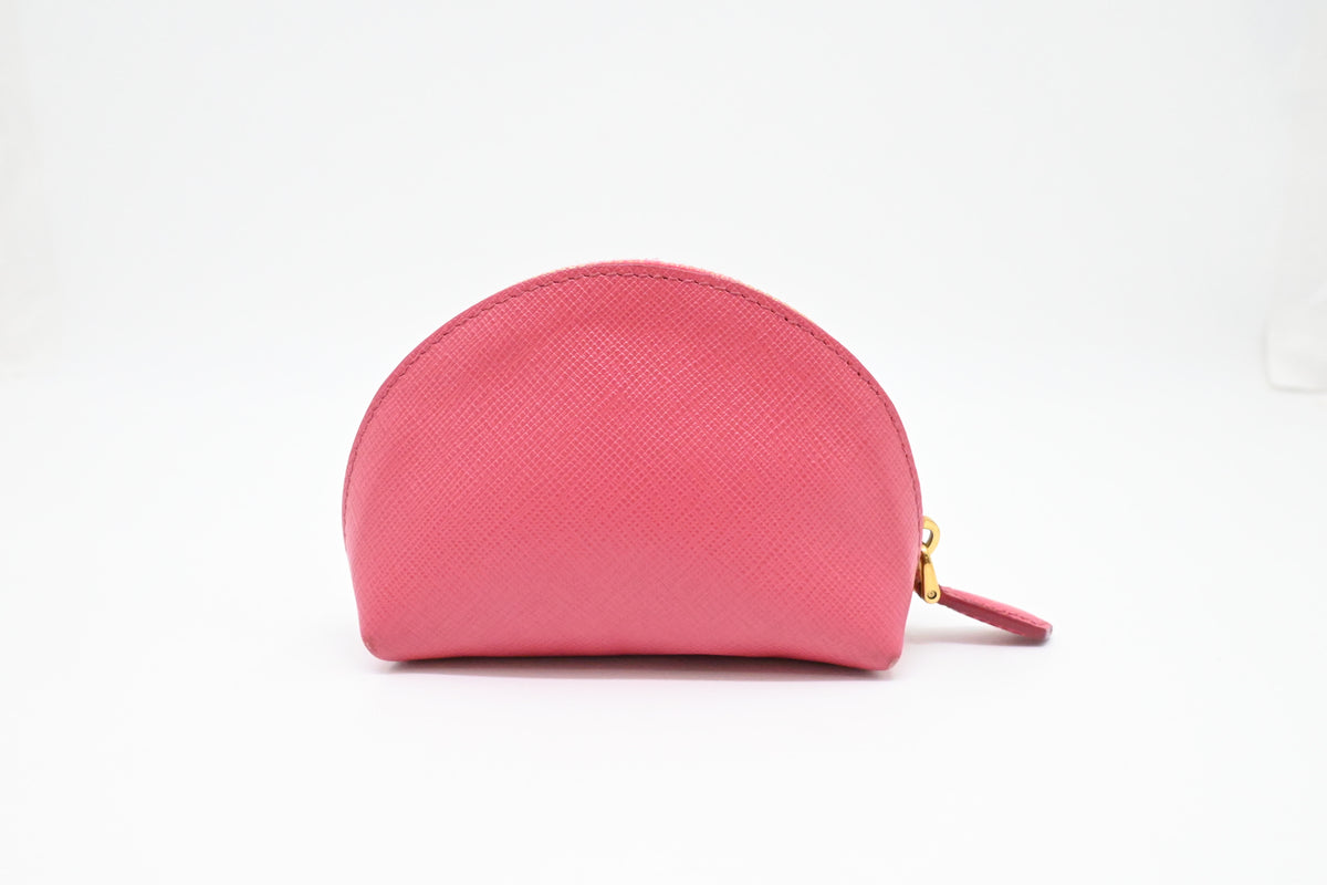 Prada Coin Case in Pink Saffiano Leather
