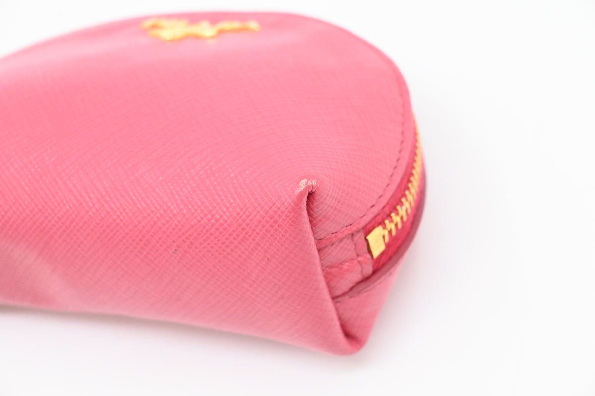 Prada Coin Case in Pink Saffiano Leather