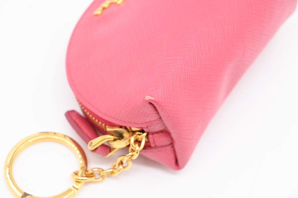 Prada Coin Case in Pink Saffiano Leather