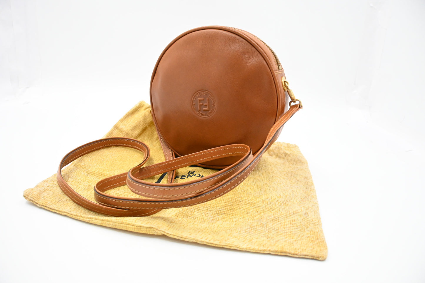 Fendi Round Crossbody Bag in Brown Leather