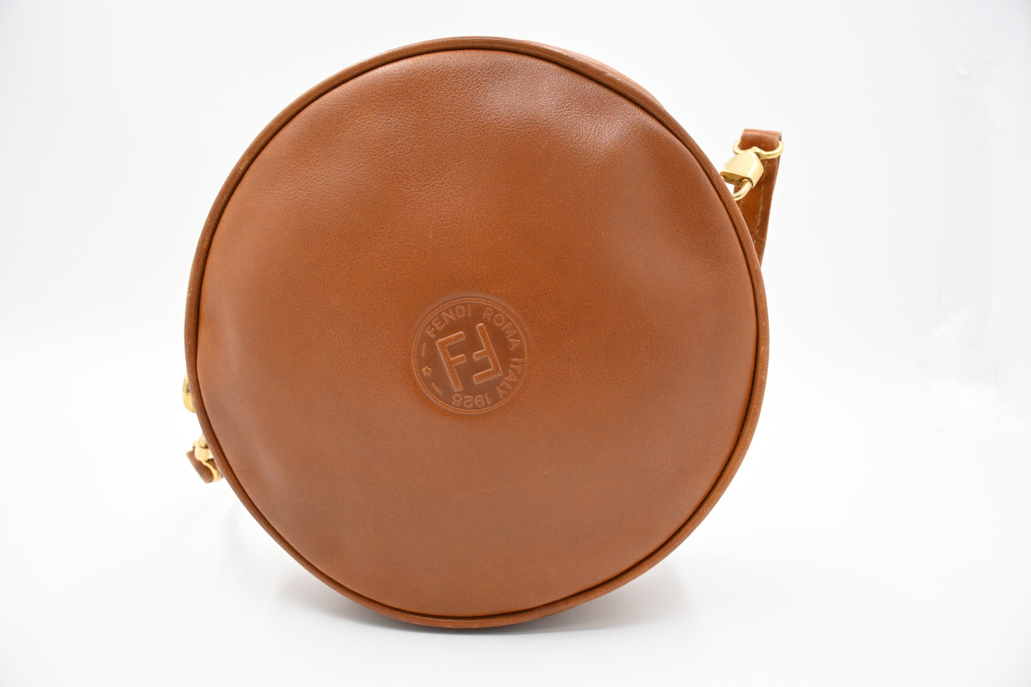 Fendi Round Crossbody Bag in Brown Leather