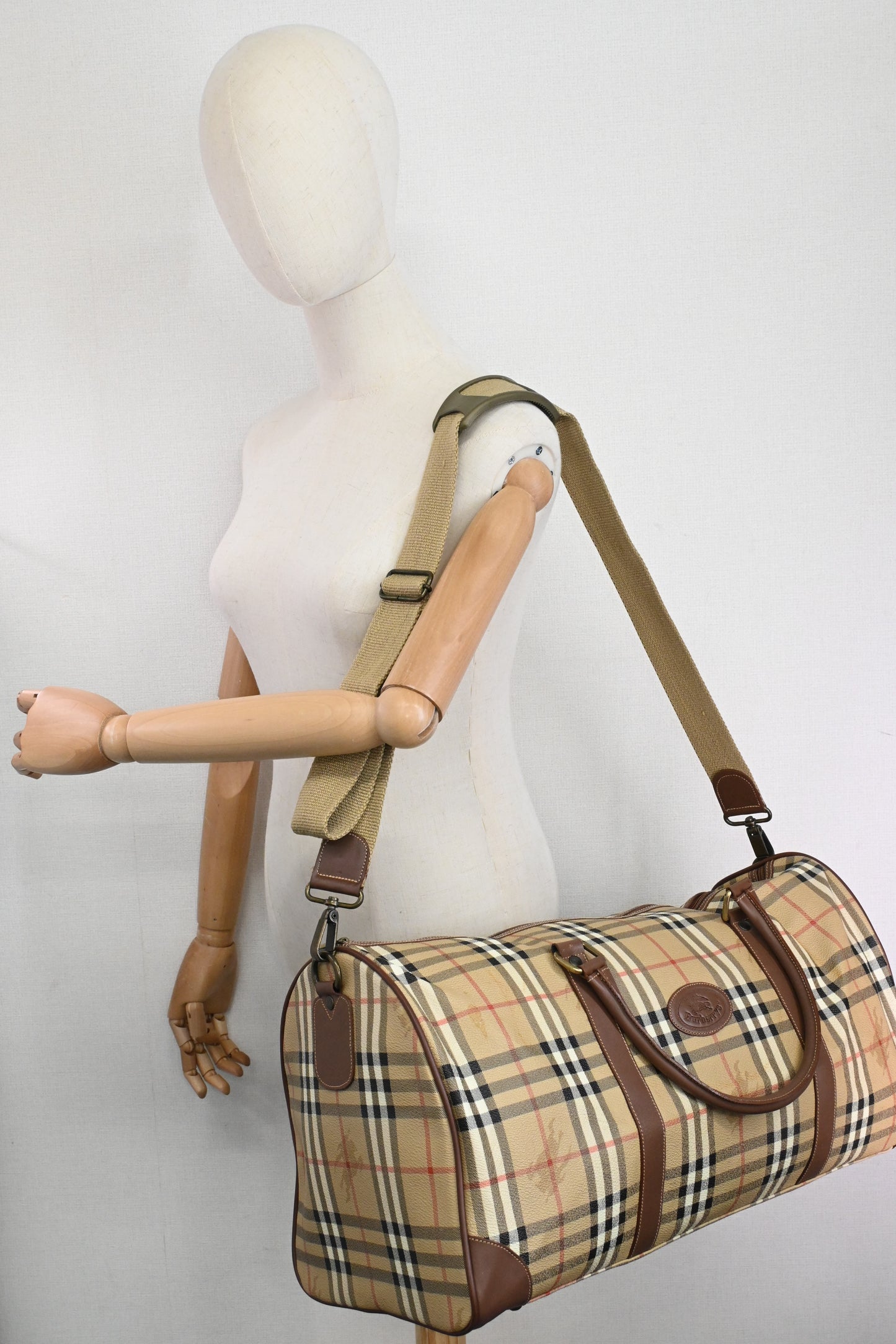 Burberry Duffle Bag in Beige Checked Coated Canvas
