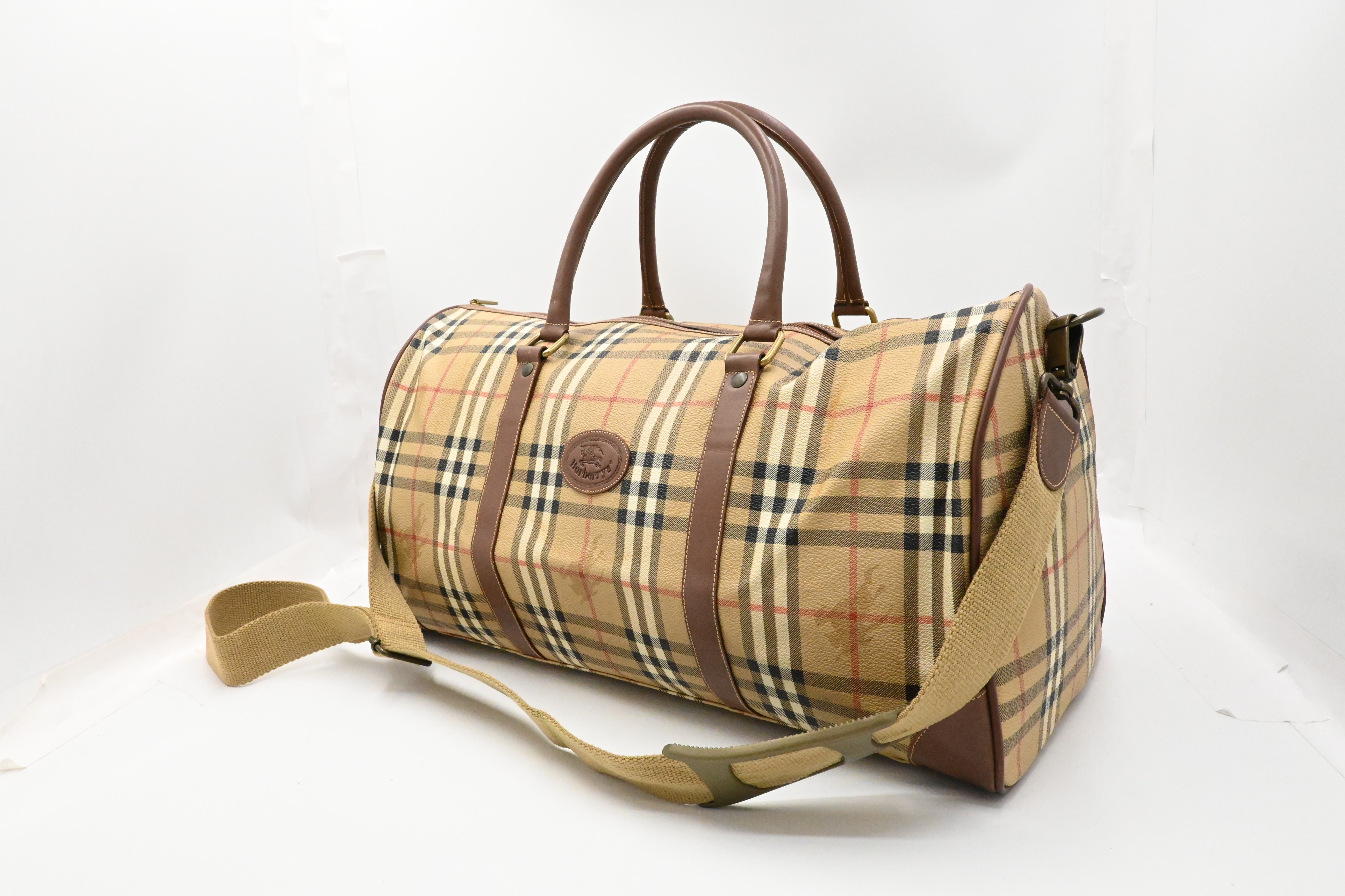Burberry Duffle Bag in Beige Checked Coated Canvas – Weekly Lux Drop