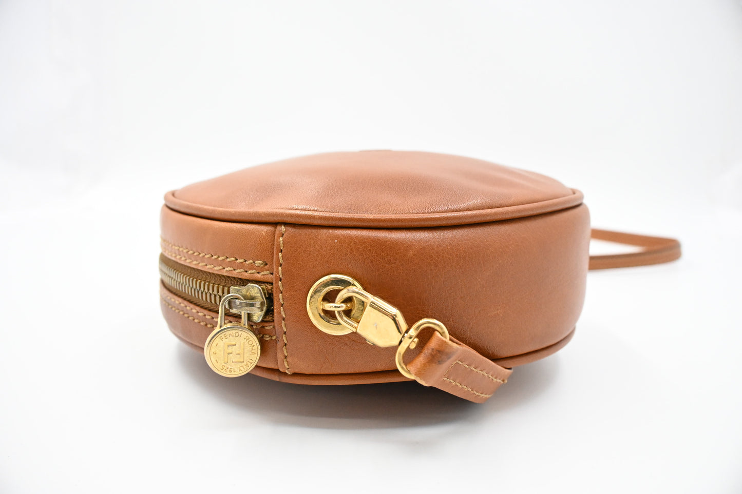 Fendi Round Crossbody Bag in Brown Leather