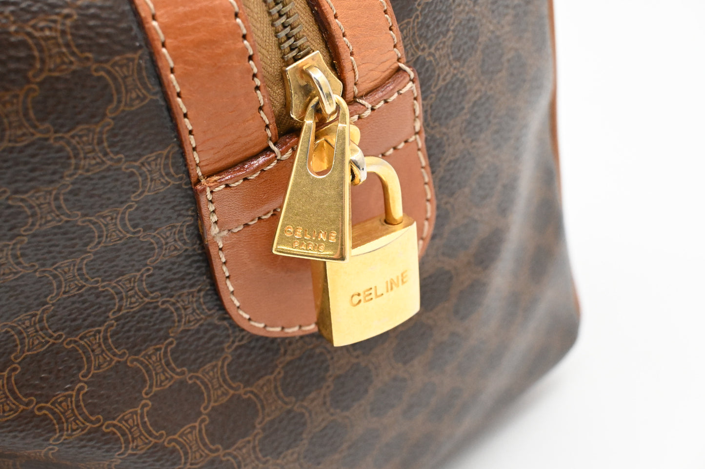 Celine Boston Bag in Brown Macadam Canvas