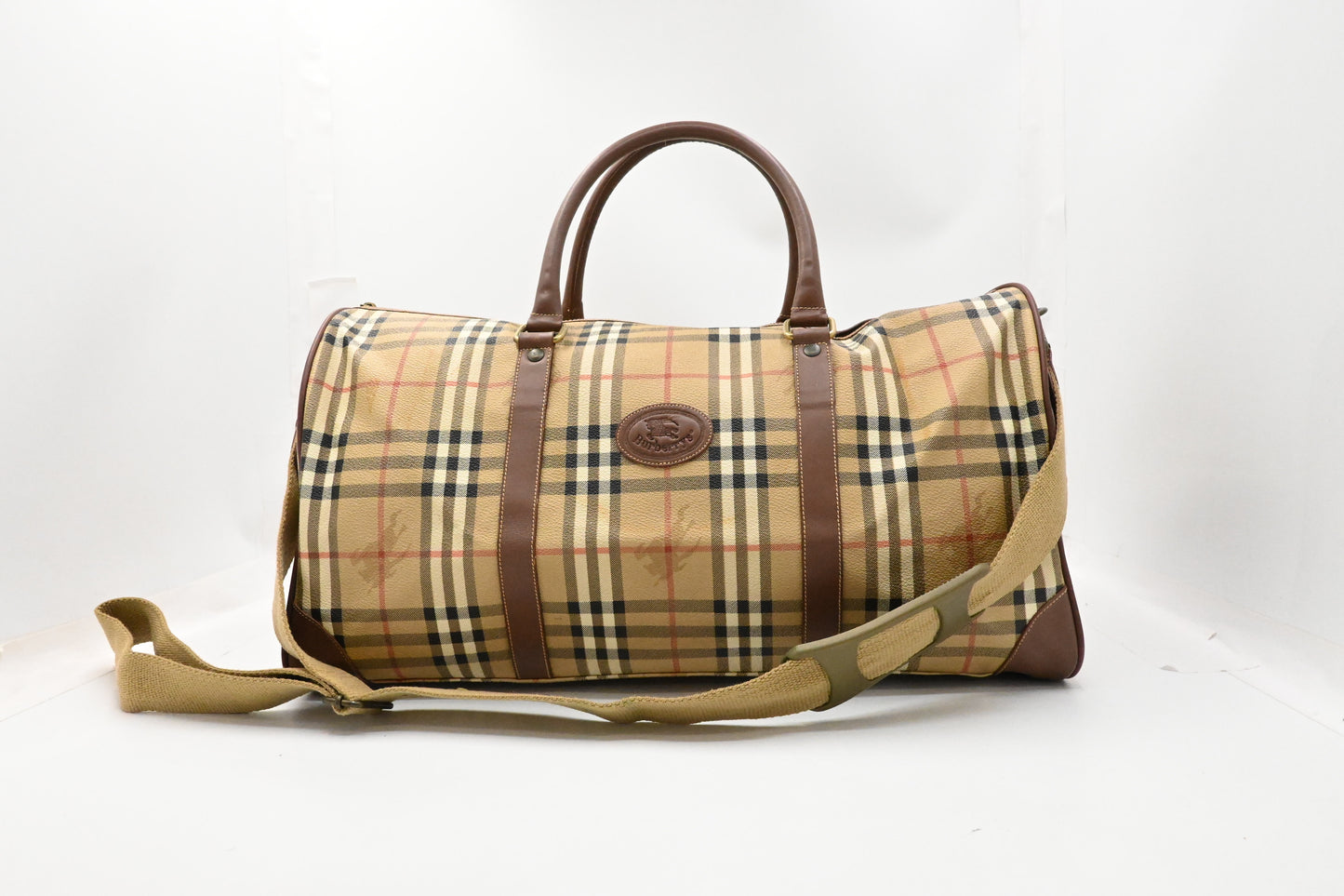 Burberry Duffle Bag in Beige Checked Coated Canvas