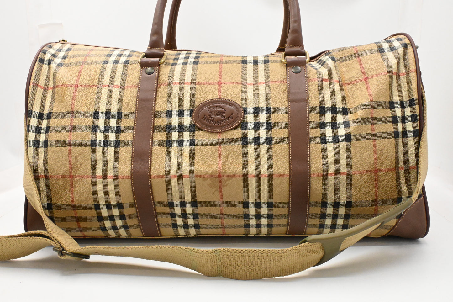 Burberry Duffle Bag in Beige Checked Coated Canvas