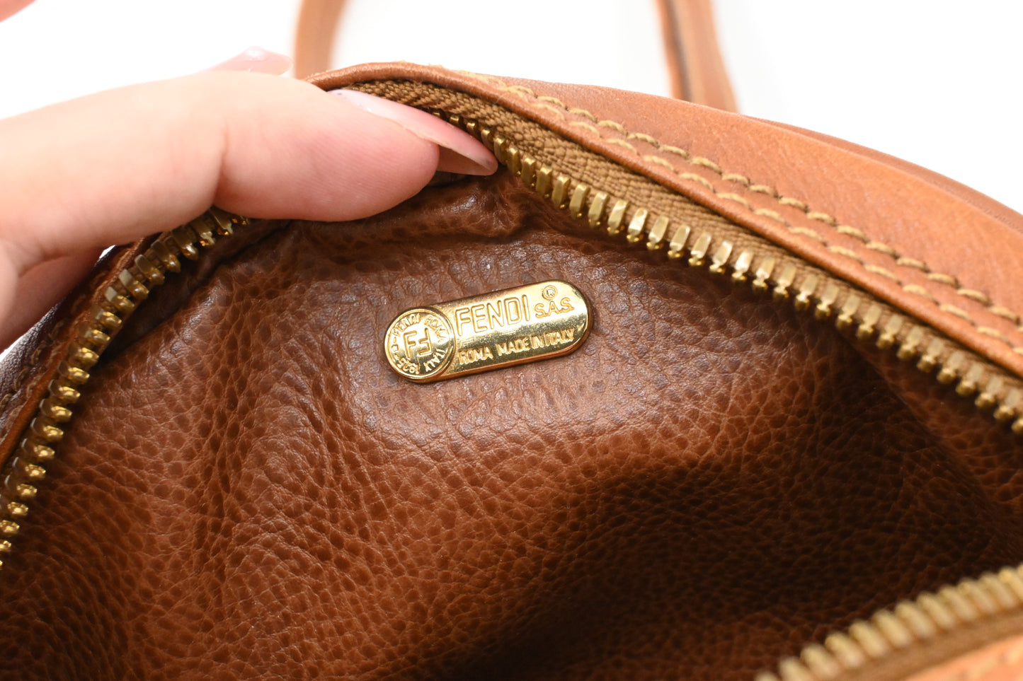 Fendi Round Crossbody Bag in Brown Leather