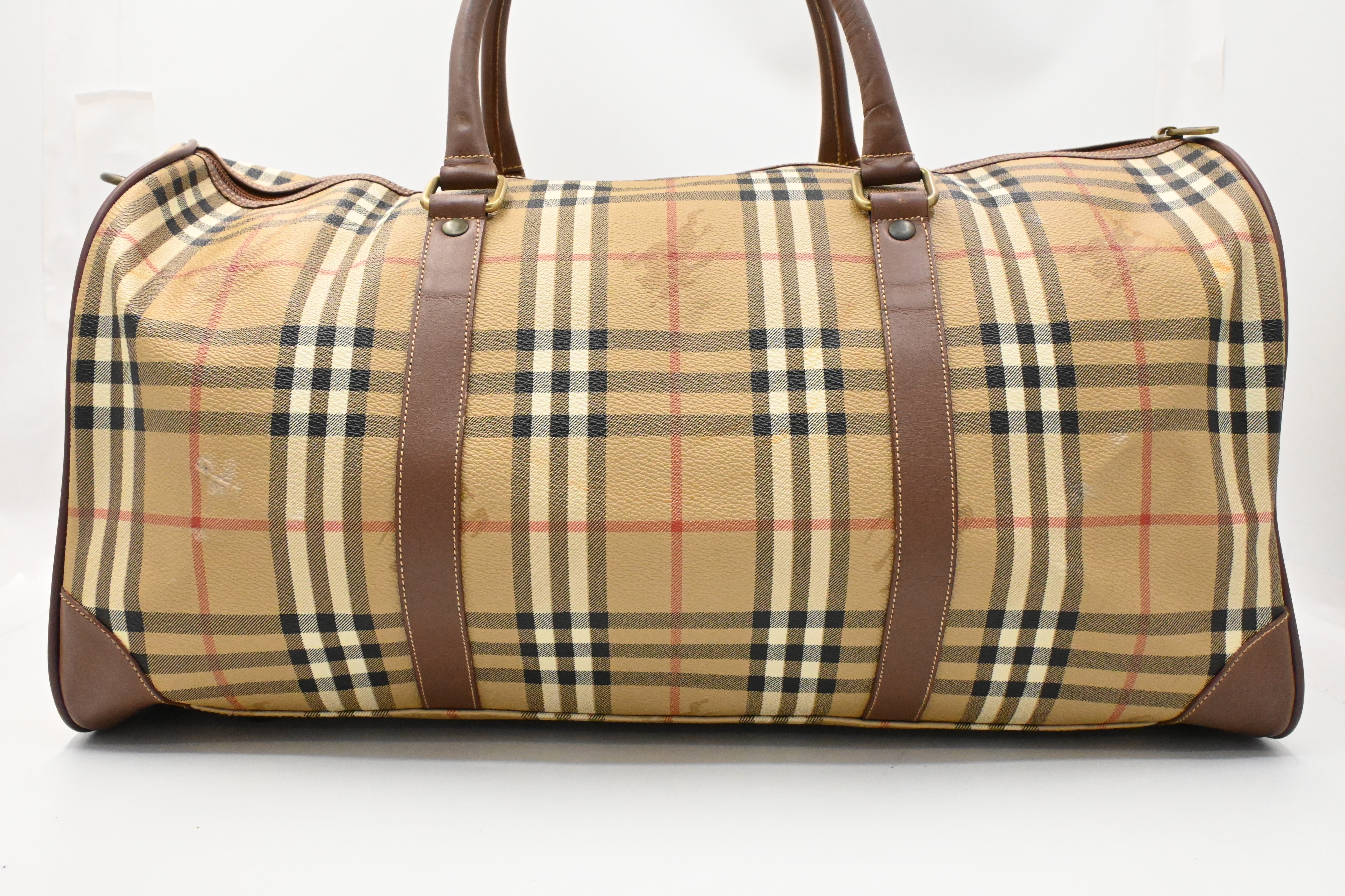 Burberry Duffle Bag in Beige Checked Coated Canvas – Weekly Lux Drop