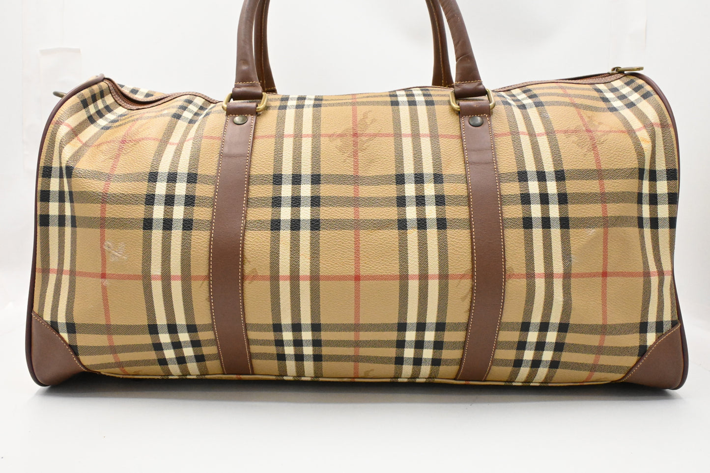 Burberry Duffle Bag in Beige Checked Coated Canvas