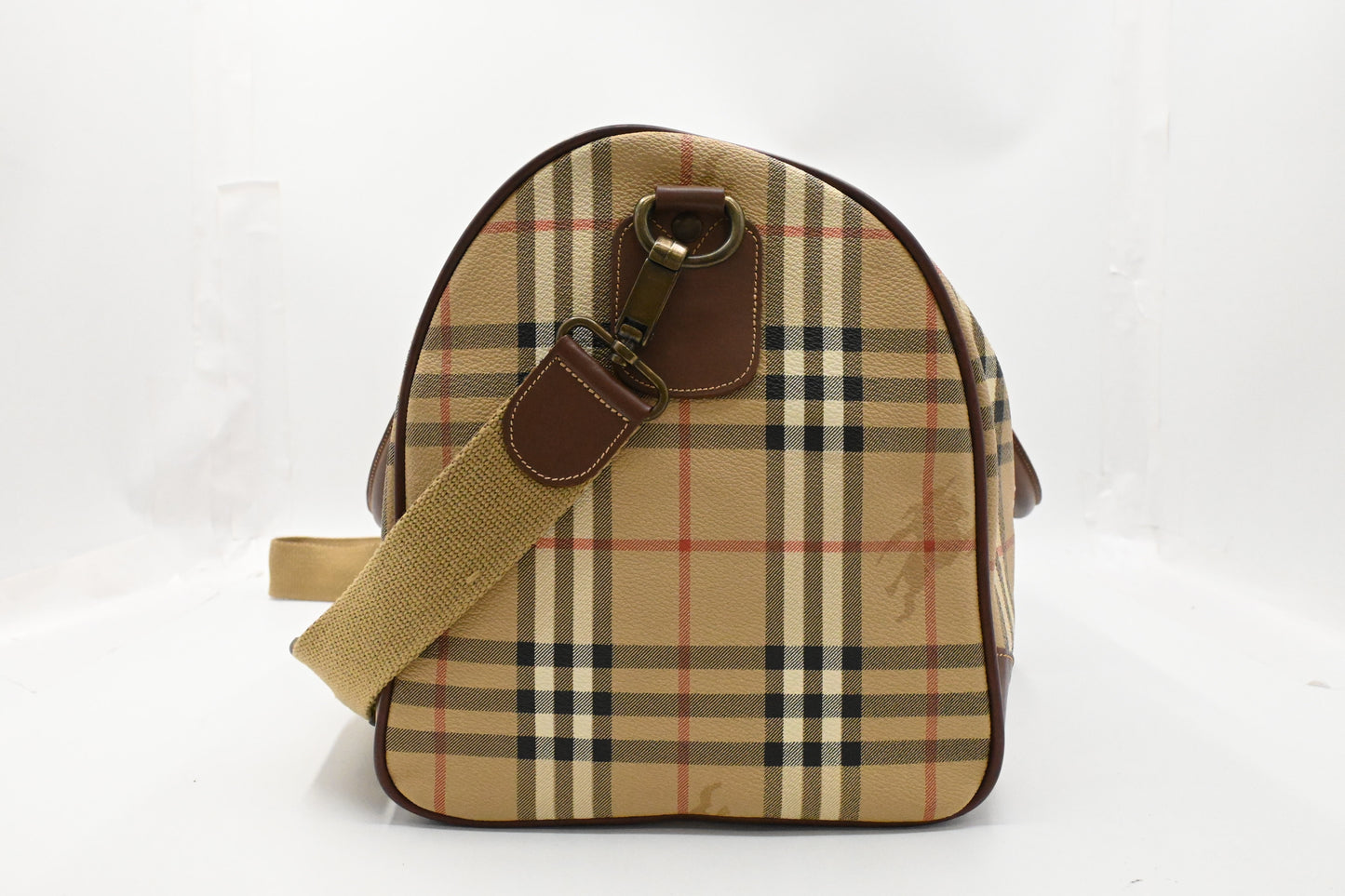 Burberry Duffle Bag in Beige Checked Coated Canvas