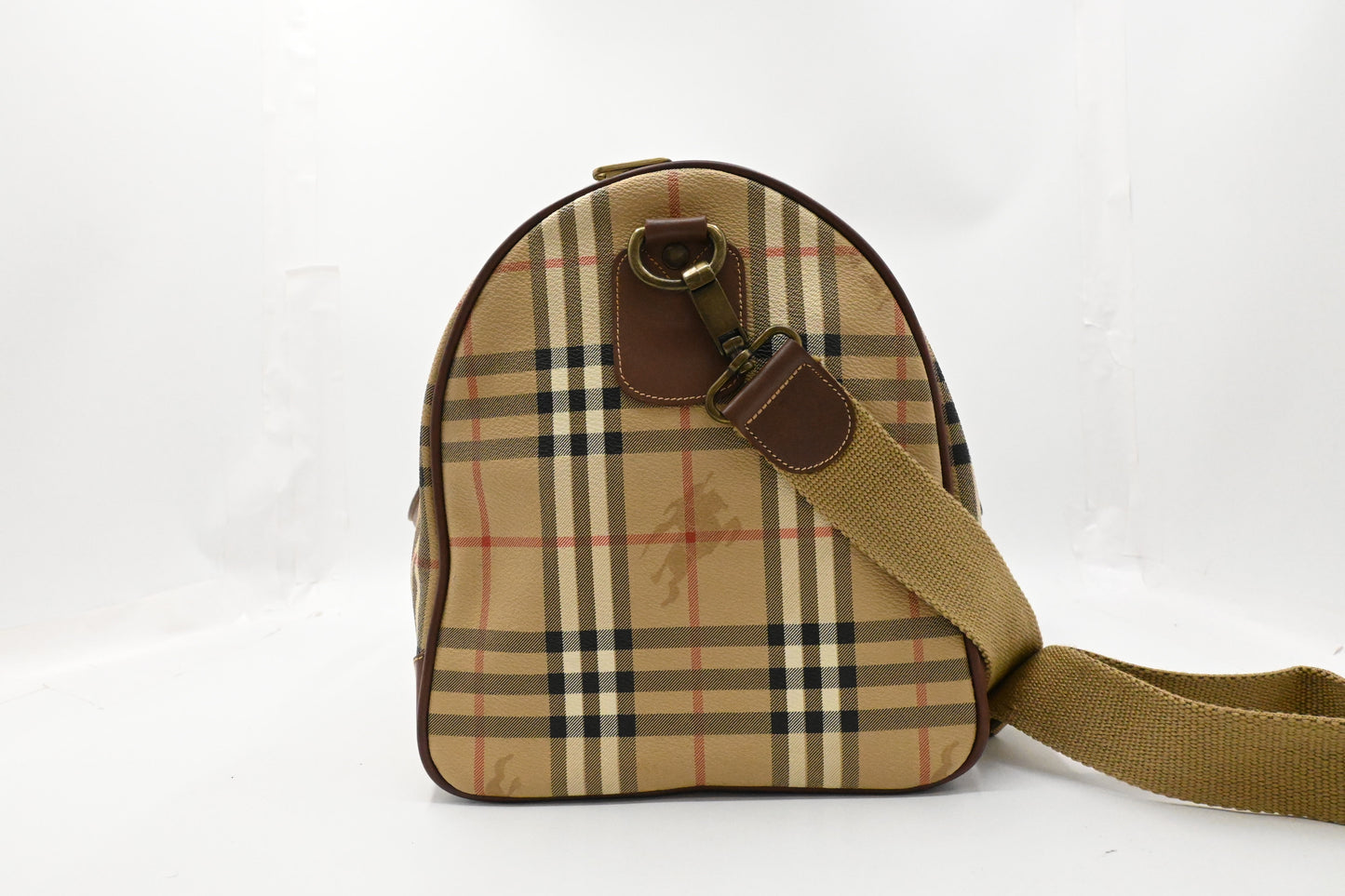 Burberry Duffle Bag in Beige Checked Coated Canvas