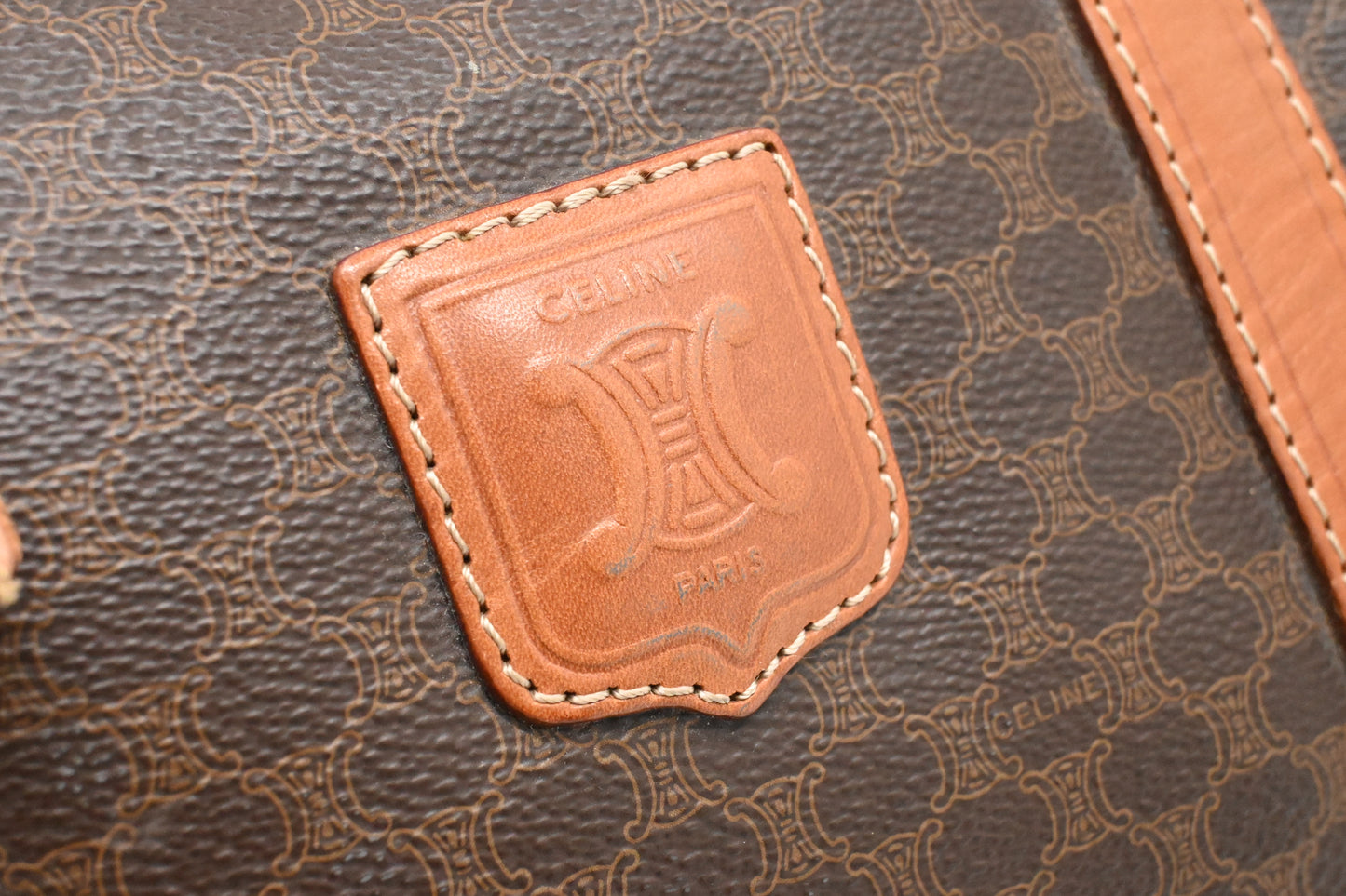 Celine Boston Bag in Brown Macadam Canvas