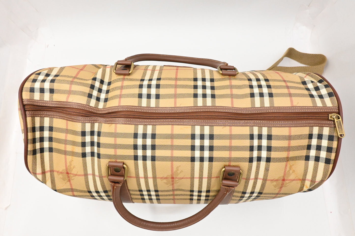 Burberry Duffle Bag in Beige Checked Coated Canvas