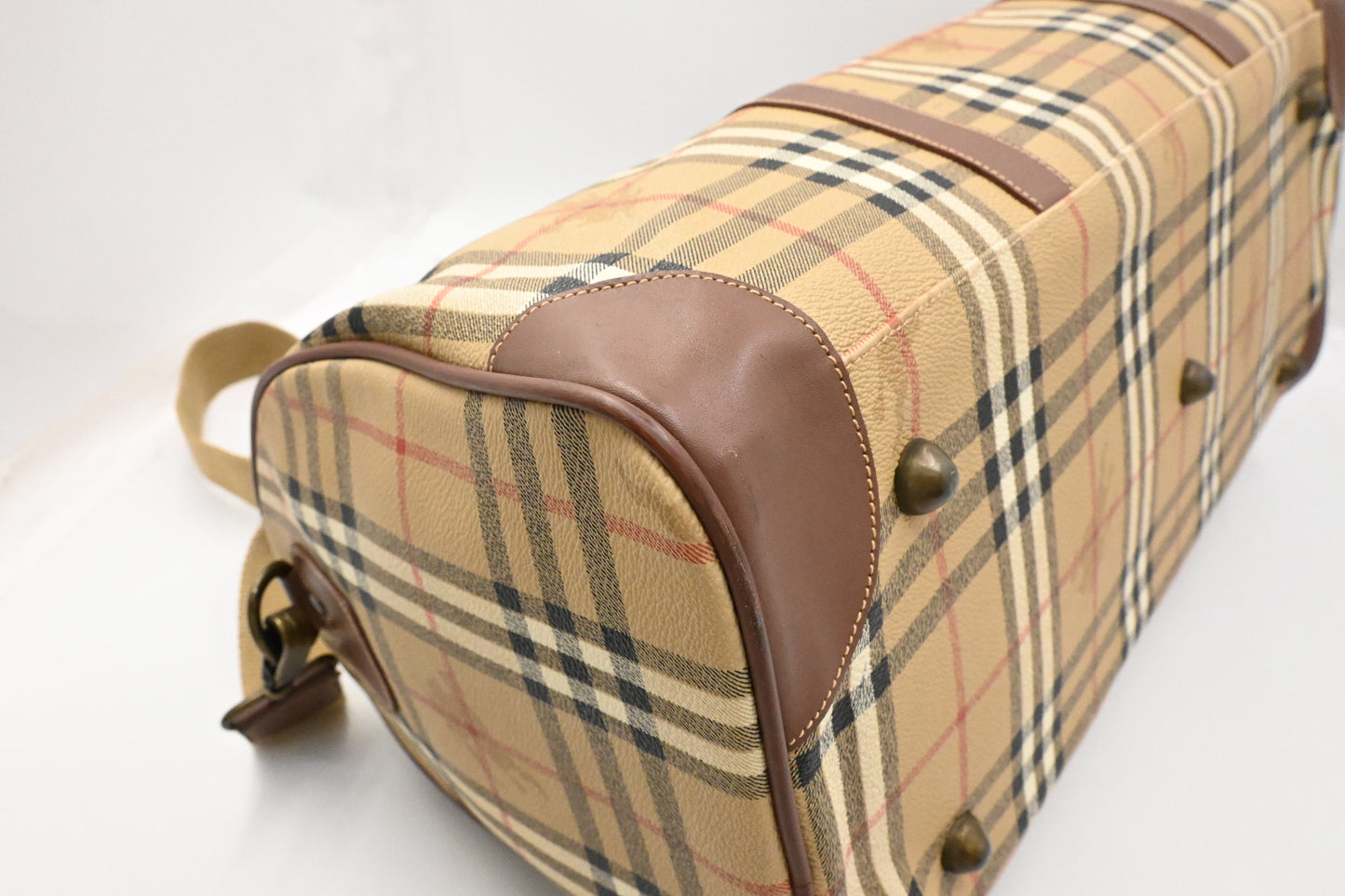 Burberry Duffle Bag in Beige Checked Coated Canvas