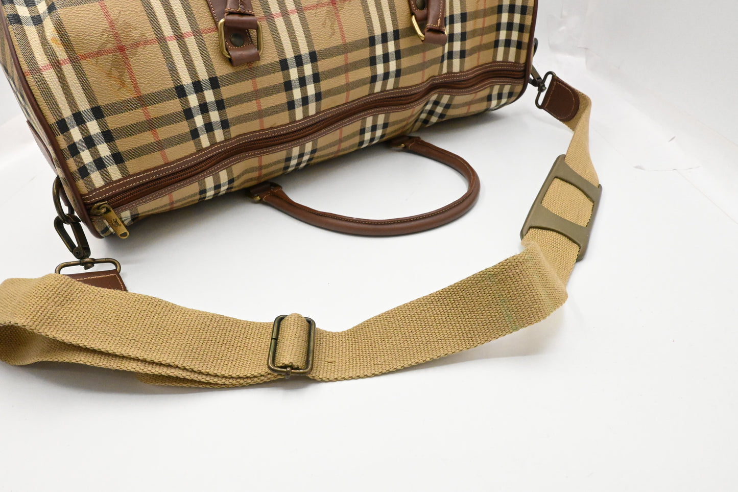 Burberry Duffle Bag in Beige Checked Coated Canvas