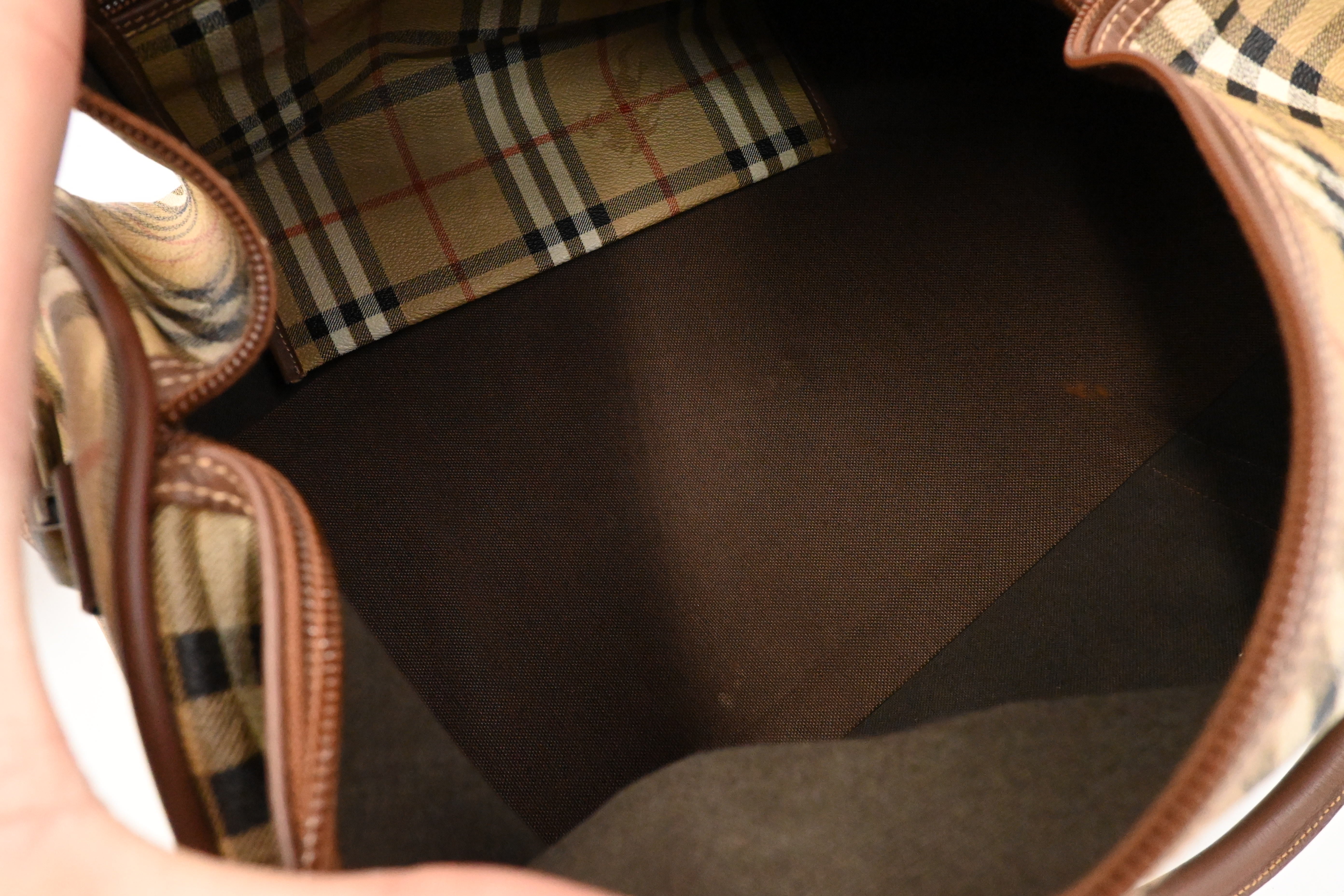 Burberry Duffle Bag in Beige Checked Coated Canvas – Weekly Lux Drop