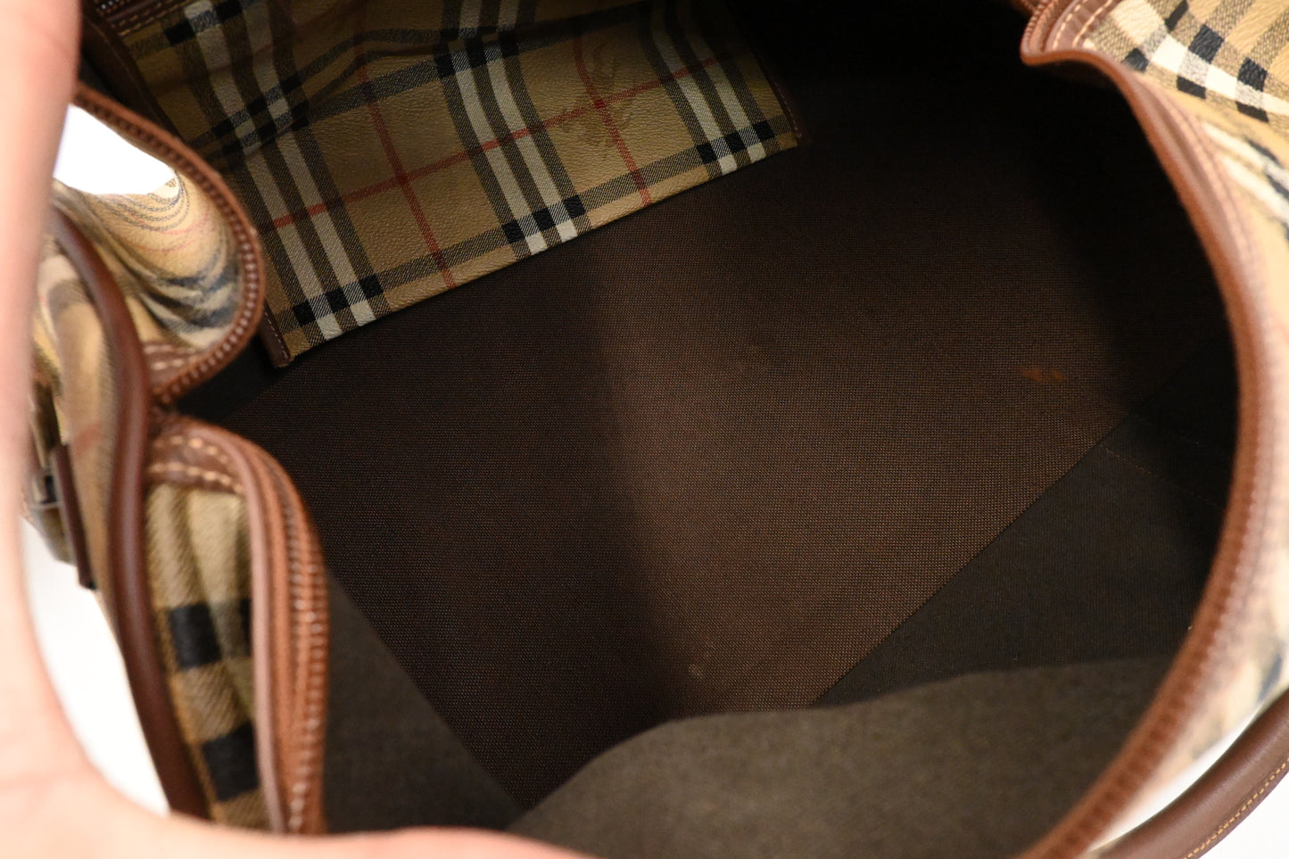 Burberry Duffle Bag in Beige Checked Coated Canvas