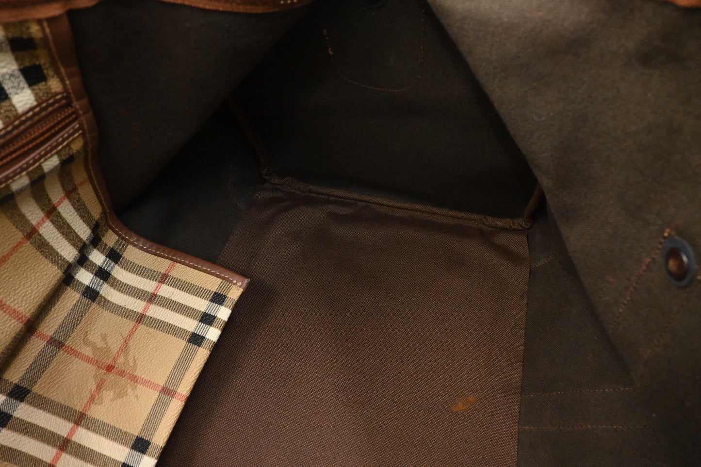 Burberry Duffle Bag in Beige Checked Coated Canvas