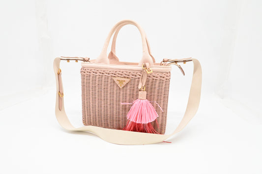 Prada Wicker Basket Bag in Pink Canvas