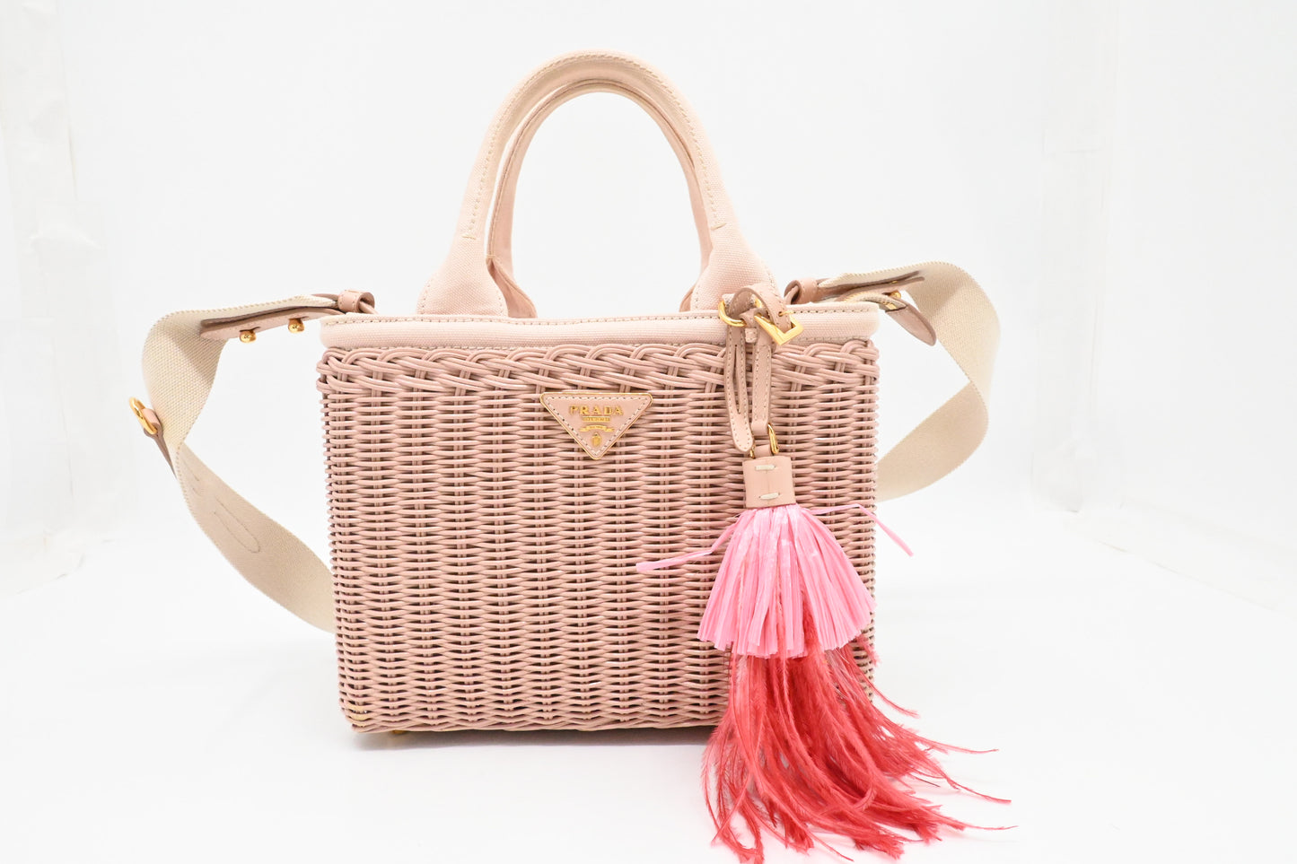 Prada Wicker Basket Bag in Pink Canvas