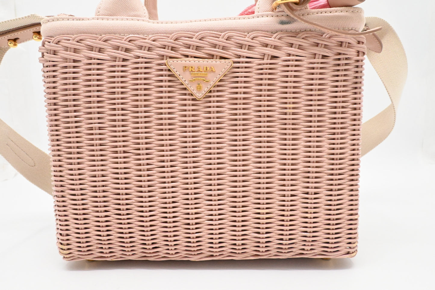 Prada Wicker Basket Bag in Pink Canvas