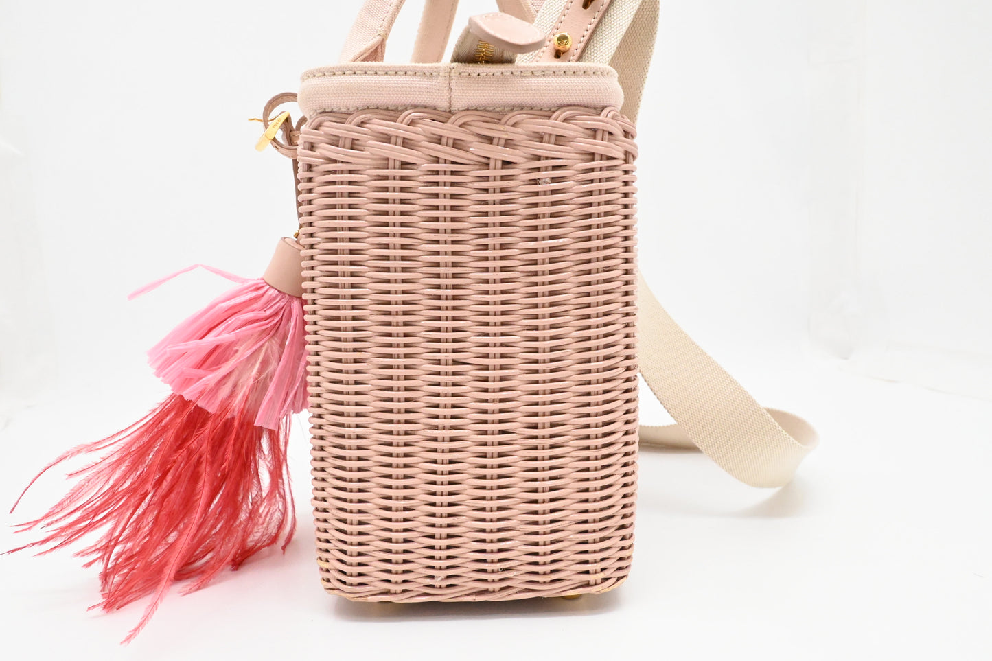 Prada Wicker Basket Bag in Pink Canvas