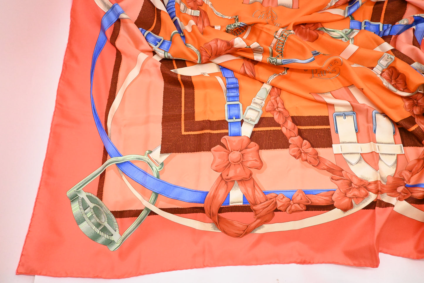 Hermes 'Grand Manege' Carre 140 in Pink and Orange Silk