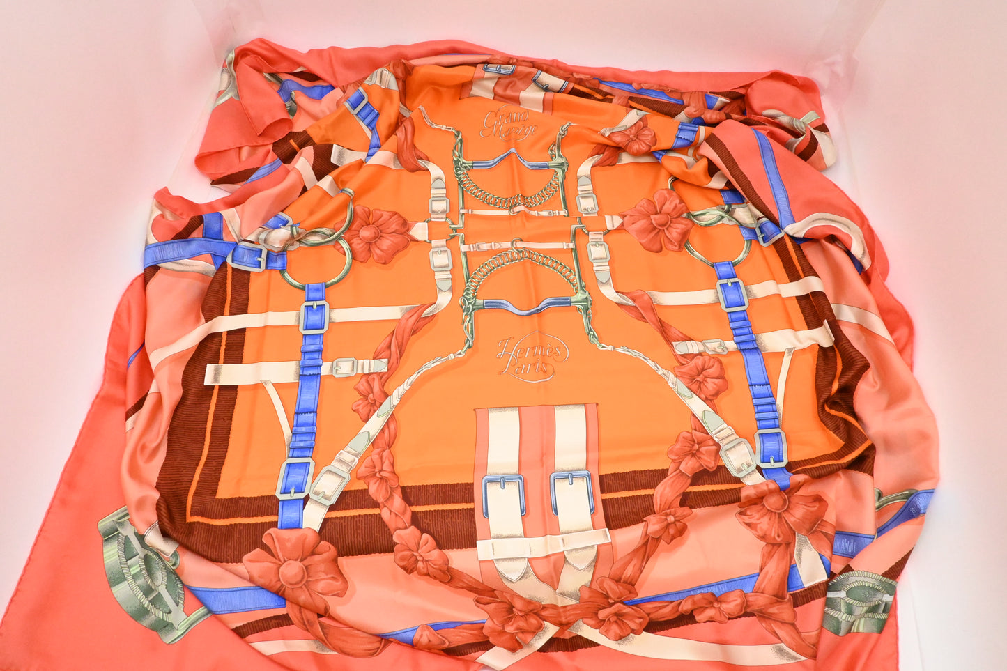 Hermes 'Grand Manege' Carre 140 in Pink and Orange Silk