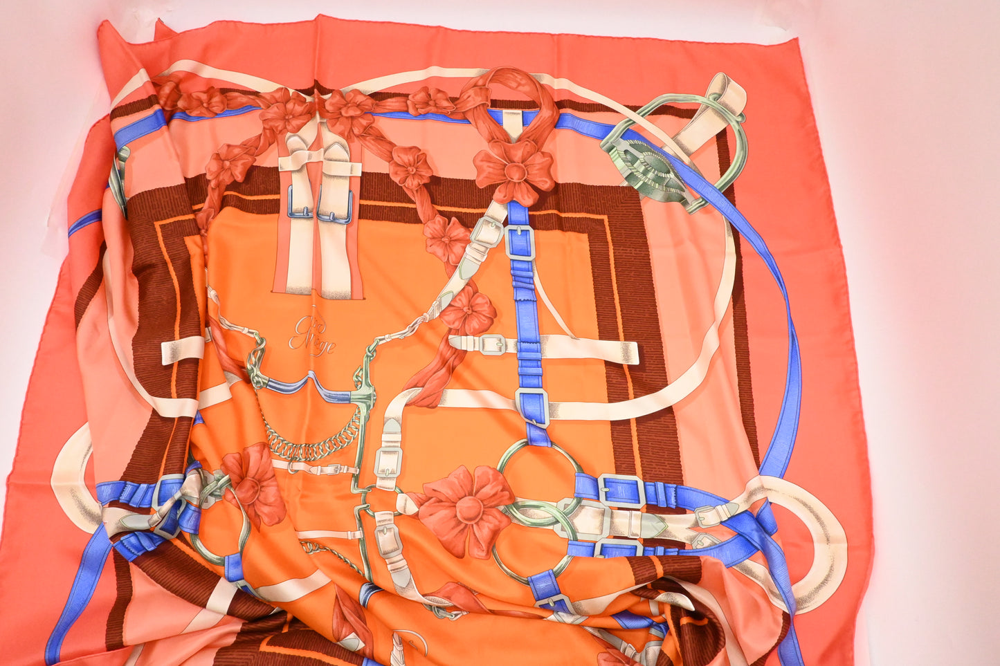 Hermes 'Grand Manege' Carre 140 in Pink and Orange Silk